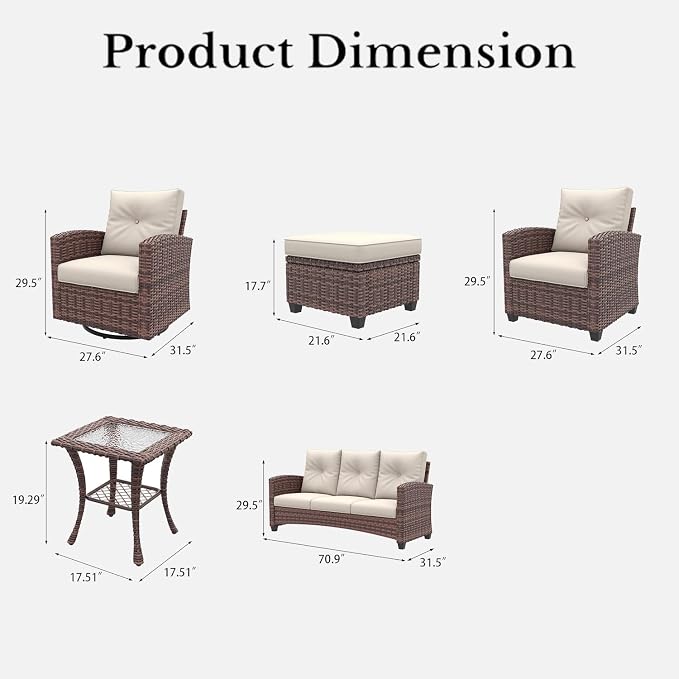 LayinSun 9 Pieces Patio Furniture Set with Swivel Chairs, Rattan Wicker Rocking Glide Chairs with Coffee Table Conversation Set