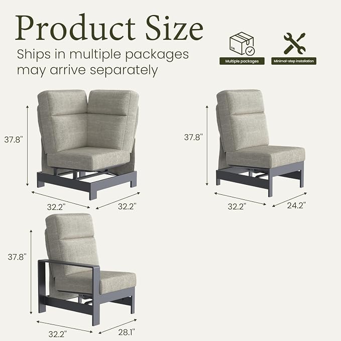 LayinSun 4-Piece Patio Furniture Set, Outdoor Aluminum Conversation Set with 6" Thick Cushions, Modern Sectional Sets for Balcony Backyard Pool