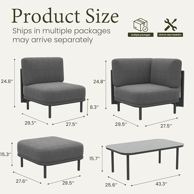 LayinSun 11 Pieces Patio Furniture Set with Coffee Table, Modern Outdoor Modular Sectional Conversation Set L-Shaped Sofa with 7-inch Cushion for Garden Backyard Deck