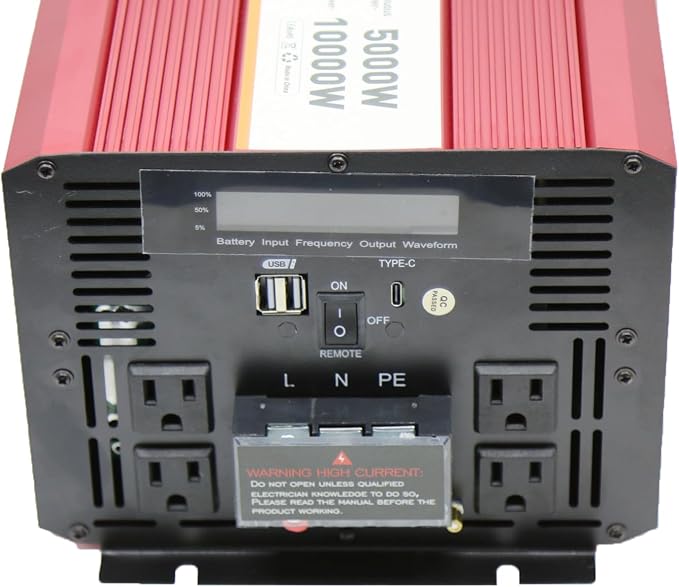 5000W 12V Modified sine Wave Power Inverter,Peak 10000 watt, Car/Truck DC 12V to 110V 4AC Converter, 2X 2.4A USB Ports,with 18W Type-C Quick Charge Port,LCD Digital Display MOVFFGGRM