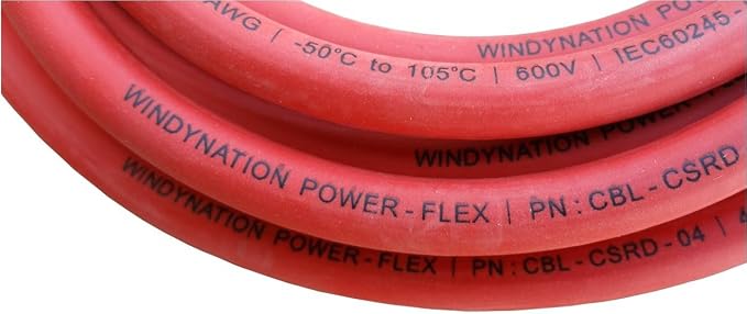WindyNation 2 Gauge AWG (10 Feet Black + 10 Feet Red) Power Inverter Battery Cable Wire Kit for DC to AC Inverters RV, Car, Solar, Marine, Off-Grid