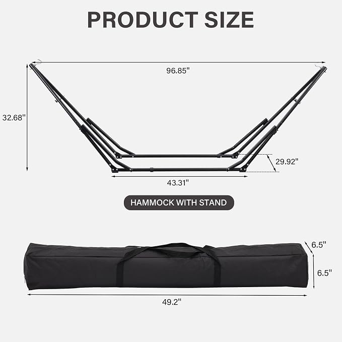 2 in 1 Hammock with Stand, Outdoor Hammock Swing Chair with Portable Heavy Duty Stand, Multi-Functional Hammock Stand 480 lbs Weight Capacit-Gray