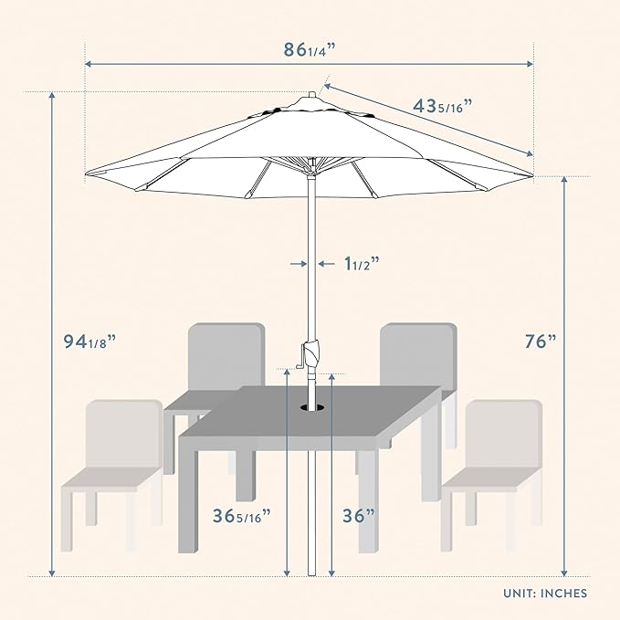California Umbrella 12-Year Protection 7.5-Ft Outdoor Patio Umbrella, Sunbrella Fade-Resistant Fabric, Auto-Tilt, Heavy Duty Aluminum Frame, 8 Reinforced Ribs for Pool or Deck, Black Pole, Astoria Lagoon