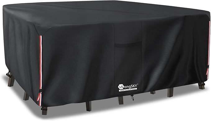 Outdoor Furniture Covers Waterproof,600D Heavy Duty Patio Furnitures Covers for 6/7/8 PCS Sets Sectional Sofa Couch Rocking Swivel Chairs Ottomans Coffee Table,126L x 74W x 28H inch Black
