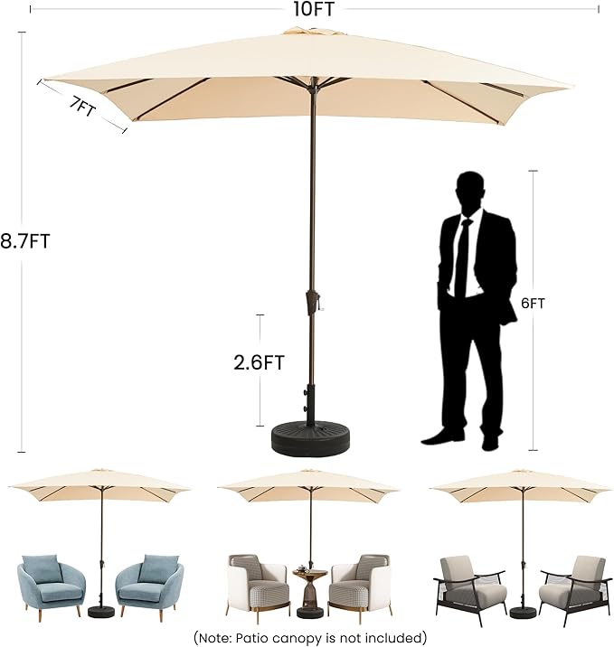 Ayge 8x10FT Large Rectangular Patio Umbrella Outdoor Table Umbrella w/Crank Rectangle Market Umbrella UV Protection for Garden, Deck,Lawn,Yard & Pool, Beige