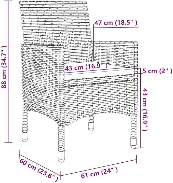 5 Piece Patio Dining Set, Outdoor PE Rattan Garden Furniture with Glass Table and 4 Cushioned Chairs, Weather-Resistant Metal Frame