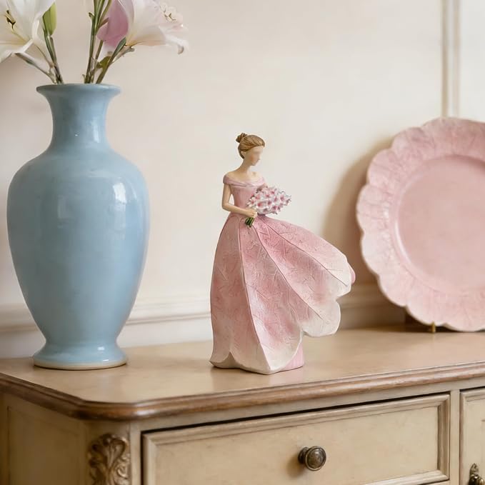 Guichifun Fairy Statue Collection Home Decoration - Pink Leaf Angel Girls Resin Modern Table Decor for Living Room Office Sculpture Decor for Women Indoor Rustic Figurines Gift 5 x 3 x 7.5 Inch