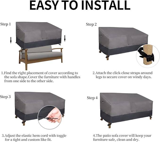Easy-Going Waterproof Outdoor Sofa Cover - Heavy Duty 2 Seater Outdoor Loveseat - Windproof Patio Furniture with Air Vent (60Wx35Dx35H inch, Gray/Dark Gray)