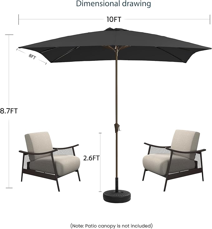 8x10FT Rectangular Patio Umbrella with Crank Lift for Garden,UV Protection Outdoor Umbrella for Deck,Pool and Yard,Black