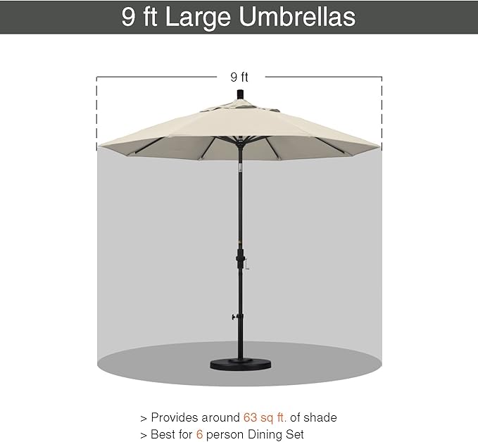 California Umbrella 9' Round Aluminum Market Umbrella, Crank Lift, Collar Tilt, Bronze Pole, Antique Beige Olefin