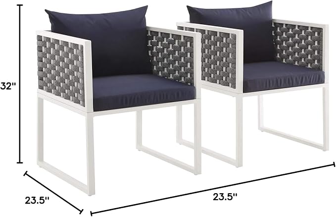 Modway Stance Outdoor Patio Woven Rope Dining Arm Chair in White Navy