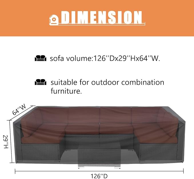SOLAURA 7 Pieces Outdoor Patio Furniture Set, Black Brown Rattan Outdoor Patio Sectional Conversation Set, Modular Sofa Set with Coffee Table, Navy Blue (Include Sofa Cover)
