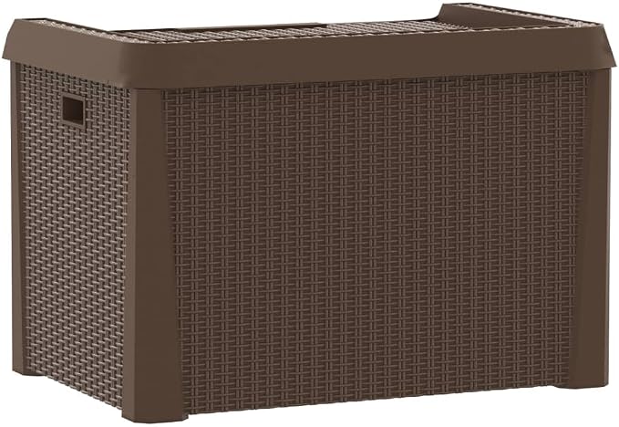 Garden Storage Box 125L Outdoor Deck Bin, Weather Resistant Polypropylene Container for Patio Cushion, Gardening Tools and Supplies, Brown