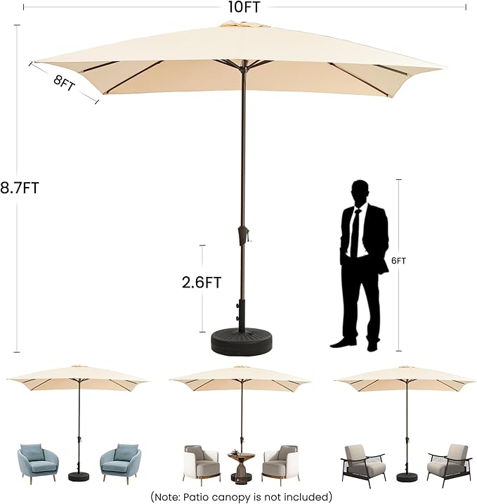 Ayge 8x10FT Large Rectangular Patio Umbrella Outdoor Table Umbrella w/Crank Rectangle Market Umbrella UV Protection for Garden, Deck,Lawn,Yard & Pool,Dark Gray