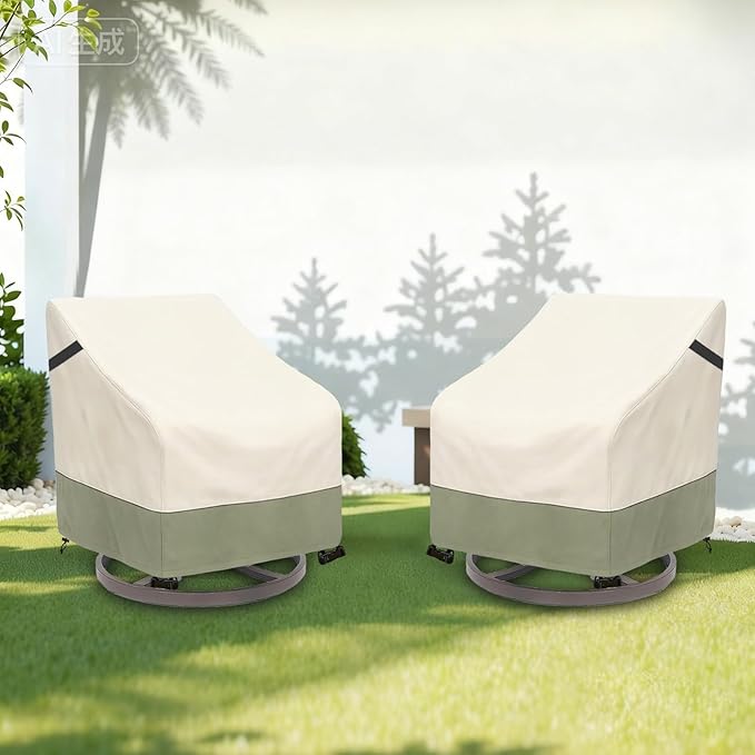 Outdoor Swivel Chair Cover 2 Pack,600D Heavy Duty 100% Waterproof Outdoor Chair Covers,Patio Furniture Covers for Swivel Patio Chairs,27.5" W x 32.5" D x 36" H,Beige