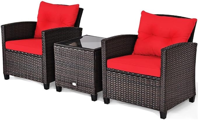 3PCS Patio Rattan Furniture Set Cushioned Conversation Sofa Coffee Table for Your Outdoor Space(Black)