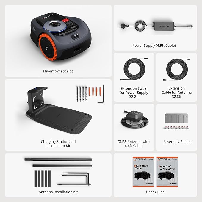 Segway Navimow i110N Robot Lawn Mower Perimeter Wire Free 1/4 Acre RTK+Vision Robotic Lawnmower, AI-Assisted Mapping, Virtual Boundary, APP Control, 58dB(A) Quiet, Multi-Zone Management