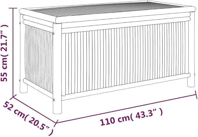 Bamboo Garden Storage Box 43.3"x43.3"x21.7" Large Outdoor Cushion Chest with Zip Lid, Breathable Fabric Bamboo Fiber, Robust Deck Box for Patio, Poolside, Balcony