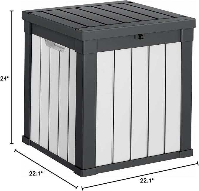 PatioZen 50 Gallon Resin Deck Box, Lockable Patio Outdoor Storage Box for Furniture, Garden Tools and Tools Storage, Waterproof Outside Storage Boxes - Black&White