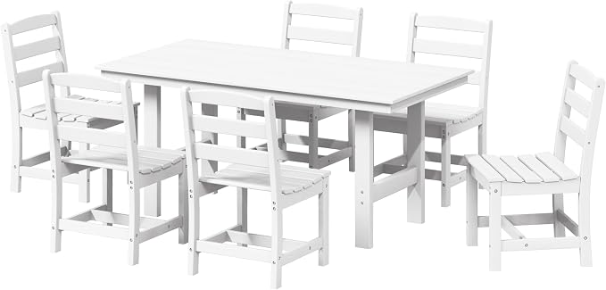 Costaelm Palms 7-Piece HDPE Outdoor Rectangular Patio Dining Table Set with Side Chairs, White