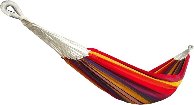 Bliss Hammocks 40" W Single Outdoor Hammock with Hand-Woven Rope Loops & Tree Straps, Patio, Durable, Cotton/Polyester, 220 Lbs Capacity, Tropical Stripe
