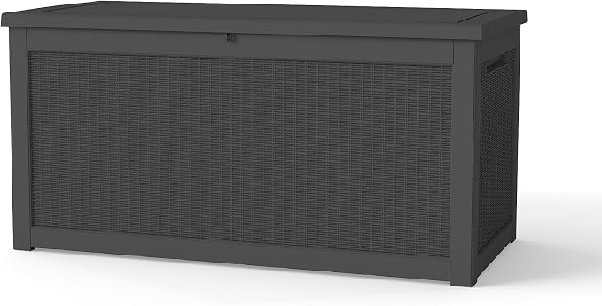 LAUSAINT HOME 280 Gallon Colossal Resin Deck Box with Hydraulic Pistons - Grand Estate Size Waterproof Outdoor Storage Bench, Lockable Patio Furniture Locker for Pool and Backyard (Black)