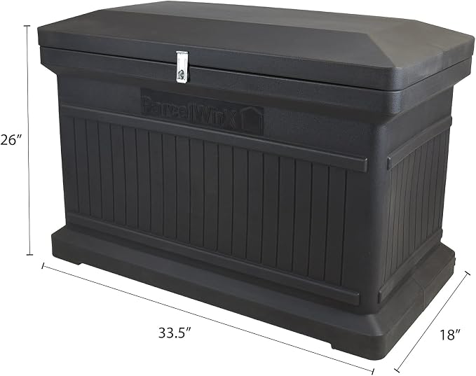 RTS Home Accents ParcelWirx Premium Horizontal Storage Cabinet/Lockable Package Delivery Box with Hinged Lid, Graphite