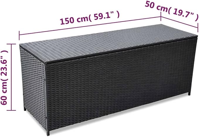 Patio Storage Box Black,Outdoor Storage Box,Patio Box,Terrace Tables and Chairs,Porch Storage Box,Toy Box,for Home,Garden,Patio,Pool,Back-Yard,Lawn,59"x19.7"x23.6" Poly Rattan