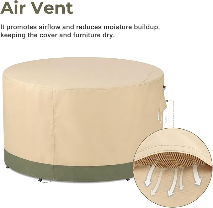 BPS Waterproof Patio Table and Chairs Cover, 600D Anti-UV Outdoor Dining Furniture Set Cover with Air Vent and Storage for Patio Round Sectional Set, 72''Dia x 32''H