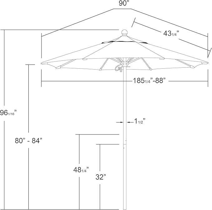 California Umbrella 7.5' Rd. Venture Series Contract Grade Patio Umbrella, Push Open Pin Stop, Silver Finish, Solution Dyed Ginko