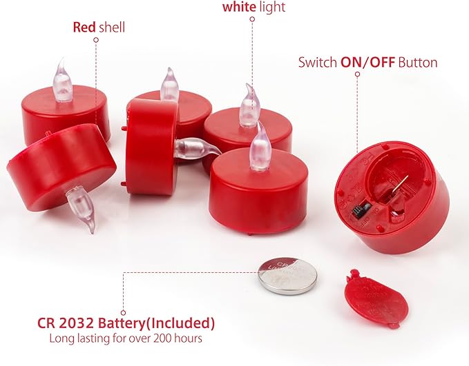 Tea Light, 24Pack Flameless LED Tea Lights Candles Flickering red 200+ Hours Battery-Powered Tealight Candle. Ideal for Party, Wedding, Birthday, Gifts and Home Decoration (Red)