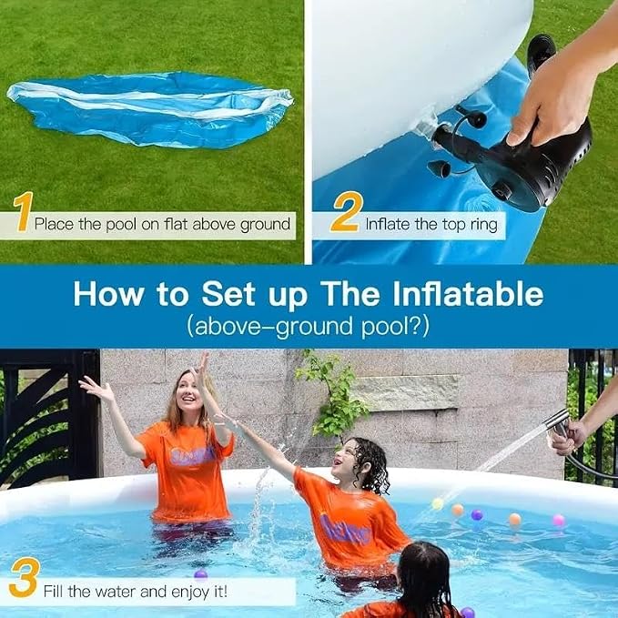 6FT Inflatable Swimming Pool, PVC Above Ground Family Pool, Blue | Durable PVC Construction, Quick Setup, Foldable Design, Ideal for Backyard Summer Fun