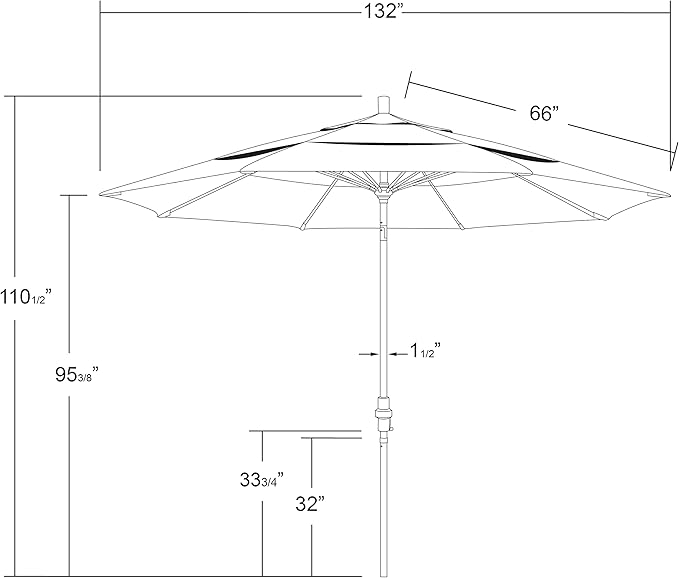 California Umbrella 11' Round Fiberglass Rib Market Umbrella, Crank Lift, Collar Tilt, Hunter Green, White Pole (GSCUF118170-SA46-DWV)
