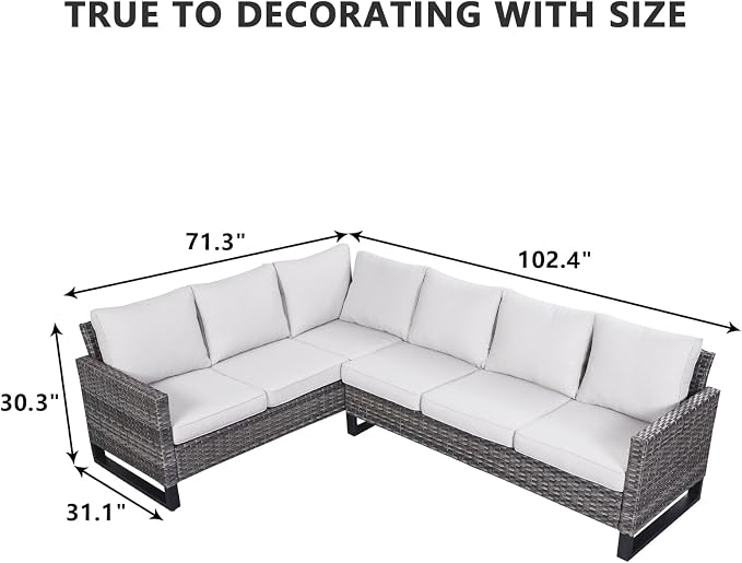 HUMMUH 9 Piece Patio Furniture All Weather 6-Seater Outdoor Sectional Sofa with Patio Swivel Chairs and Outdoor Chairs Ottomans for Porch,Garden,Backyard,Deck