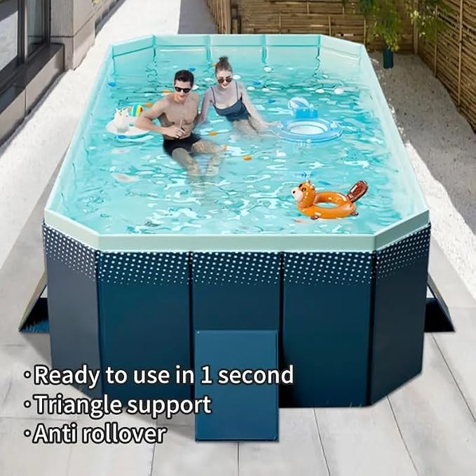 Montary Foldable Large Non - Inflatable Rectangular Swimming Pool for Family - Hard Plastic Shell, Oversized Thickened Design, Portable Collapsible Backyard Pool - 65.4"x42.1"x17.7"