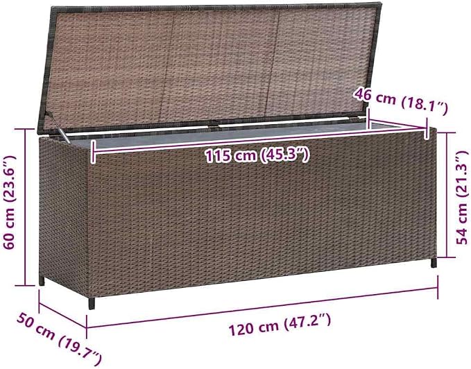 Outdoor Storage Box with Lining 47.2x19.7x23.6 Inch PE Rattan Garden Chest for Patio Furniture Cushions Blankets Pillows Weatherproof Brown Deck Box