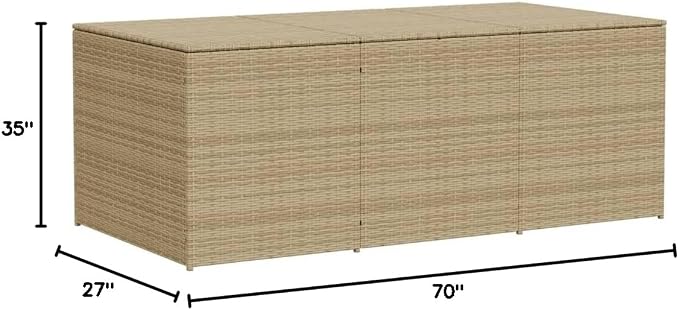 Mix Beige PE Rattan Outdoor Storage Box with Water-Resistant Bag 259.9 Gal Patio Deck Box for Cushions Pool Toys Gardening Tools 70.9" W Steel Frame Gas Spring Lid