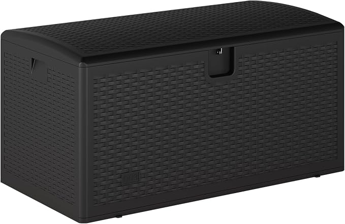 Takywep 73 gal Resin Deck Box, Waterproof Outdoor Storage Box with Lockable Lid, Patio Storage Bin for Cushions, Garden Tools, Pool Accessories, Indoor Outdoor Plastic Chest, Black