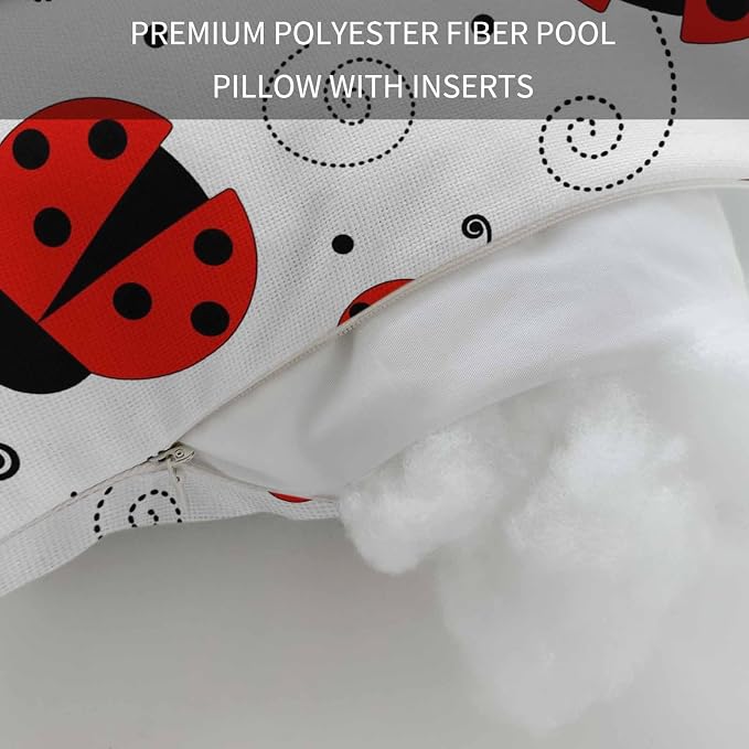 Red Ladybug Seamless Chaise Lounge Head Pillow, Funny Cartoon Animal Waterproof Outdoor Chair Pillow with Strap&Insert for Garden Beach Pool Recliner, 11x16in, 1PCS