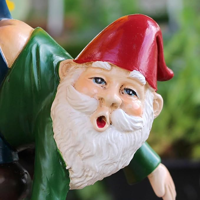 Funny Garden Gnome Statue Flower Pot Hugger, Pants Hanging on Branch Gnome Figurine Resin Sculpture Outdoor Decor Patio Lawn Yard Fence Plant Pot Ornaments