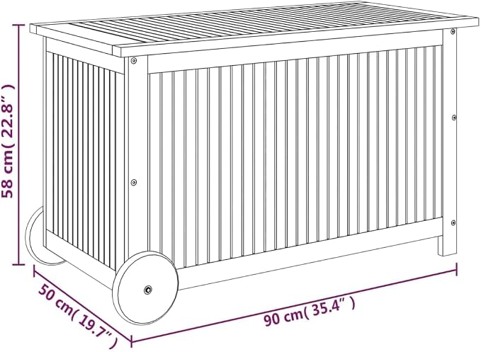 Outdoor Storage Box with Wheels, Wooden Patio Deck Box, Outdoor Cushion Storage Container Bin Chest for Patio Cushions, Outdoor Gardening Tools, 35.4"x19.7"x22.8" Solid Wood Acacia -AA