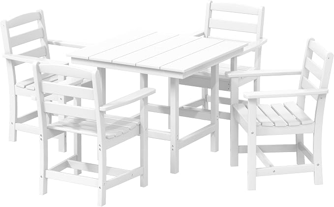 Costaelm Garden Dining Chair, Outdoor Patio Adirondack Chair with Arm, HDPE Poly Lumber, Waterproof Restaurant Bistro Dining Chair for Outside Porch Backyard, White