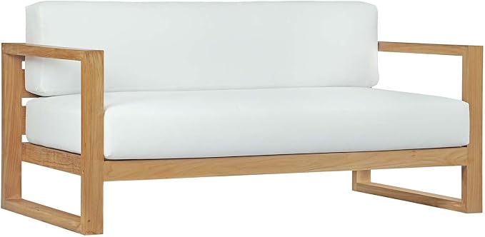 Modway Upland Teak Wood Outdoor Patio 8-Piece Sectional Sofa Set with Cushions in Natural White