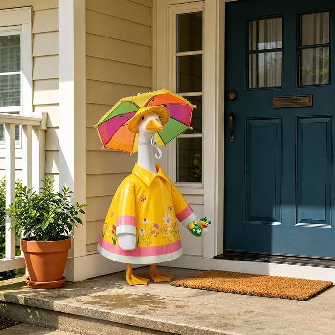 Raincoat Porch Goose Outfits with Umbrella Hat Frog for 23" Porch Goose Holiday Outdoor Garden Patio Yard Lawn Art Decoration