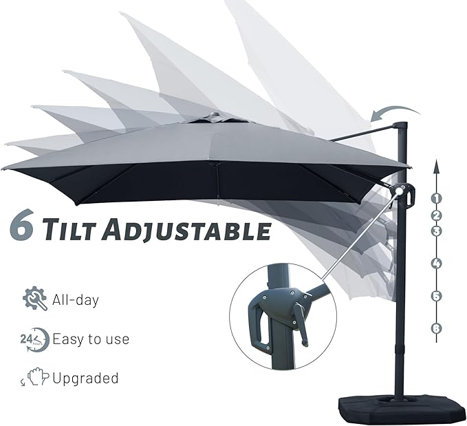 Domi Cantilever Patio Umbrella 9’x9’, Aluminum Windproof Outdoor Umbrella with 360°Rotation, Square Offset Sun Shade Umbrella for Outside Deck Backyard Garden Pool, Gray