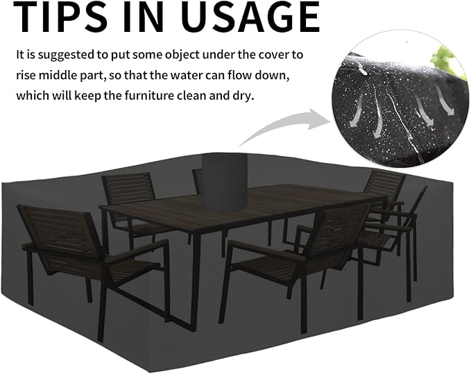 Easy-Going 600D Heavy Duty Patio Furniture Cover, Outdoor Rectangular Table and Chair Set Cover, Waterproof Outdoor Sectional Set Cover (124"L x 71"W x 28"H, Black)