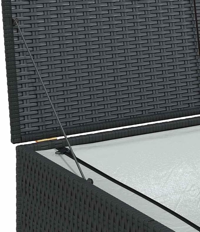 Large Outdoor Storage Box, 59 Inch Black PE Rattan Deck Box with Powder-Coated Steel Frame, Rectangular Garden Organizer for Patio Cushions, Tools and Backyard Supplies