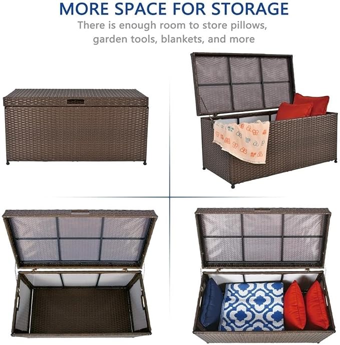 BOWERY HILL Wicker Patio Storage Deck Box, 40 x 20 x 20 in, Resin Wicker and Steel Frame, Espresso Finish, Hinged Lid with Chain Stopper, Handles for Portable Outdoor or Indoor Storage