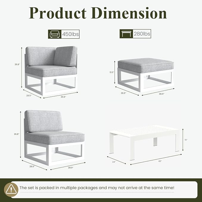 LayinSun 11 Pieces Modern Aluminum Patio Furniture Set with Coffee Table, Outdoor Modular Sectional Conversation Set L-Shaped Sofa for Backyard
