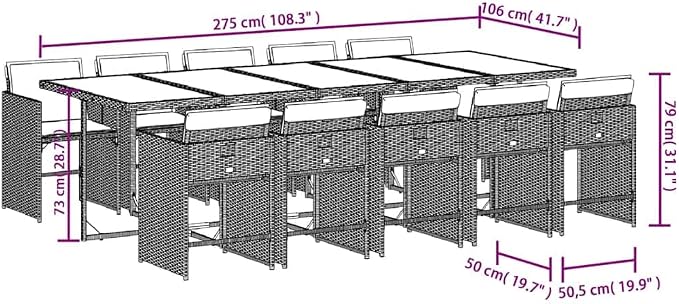 11 Piece Patio Dining Set, 10-Seater Poly Rattan Garden Furniture, Foldable Chairs with Cushions, Space Saving Cube Design, Black